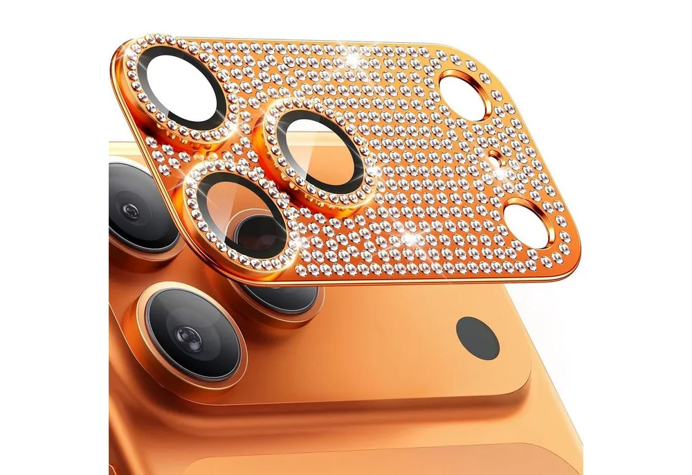 Wigento Handyhülle Für Apple iPhone 17 Pro Kamera Diamant Design Schutz Metall Orange, Aluminiumlegierung, hohe Lichtdurchlässigkeit, Anti-Fingerprint