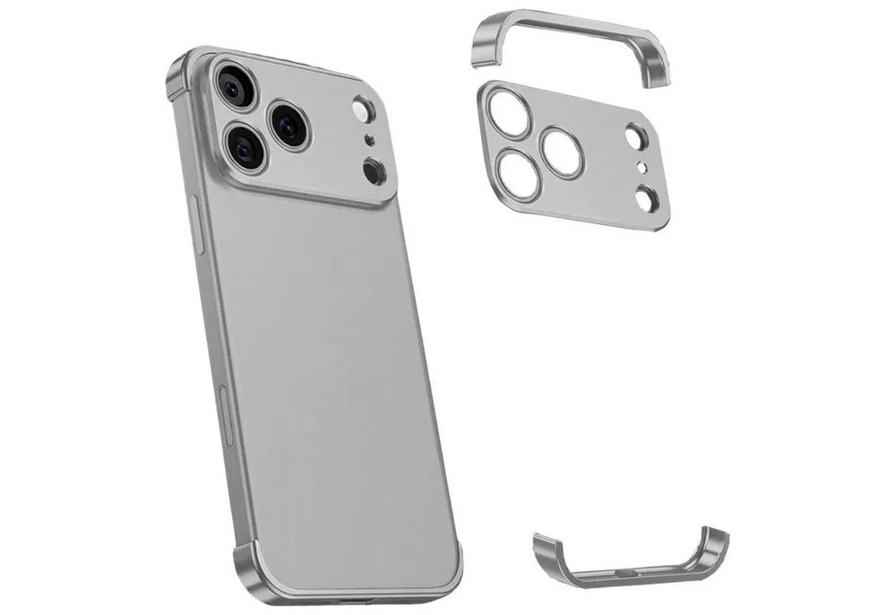 Wigento Handyhülle Für Apple iPhone 17 Pro Max Titan Rahmen Hülle Kameraschutz Grau, Ultradünn, Vier-Ecken-Schutz, Kameraschutz