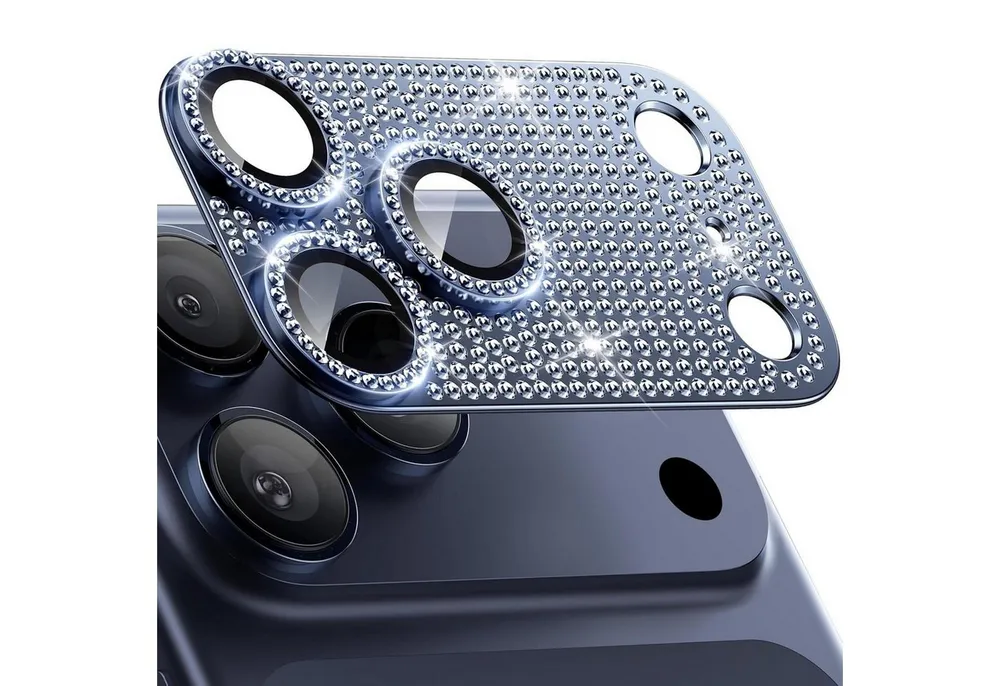 Wigento Handyhülle Für Apple iPhone 17 Pro Max Kamera Diamant Design Schutz Metall Blau, Aluminiumlegierung, hohe Lichtdurchlässigkeit, Anti-Fingerprint