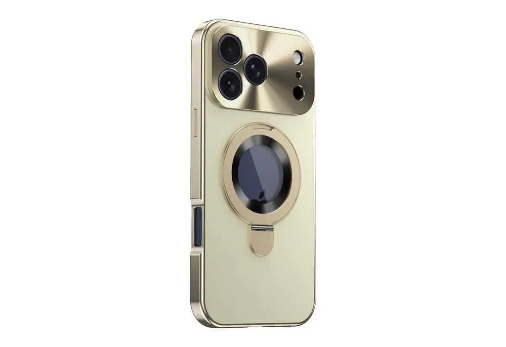 Wigento Handyhülle Für Apple iPhone 17 Pro Max Privacy Metall MagSafe Halter Hülle Gold, MagSafe-kompatibel, Privacy-Front, Haltering