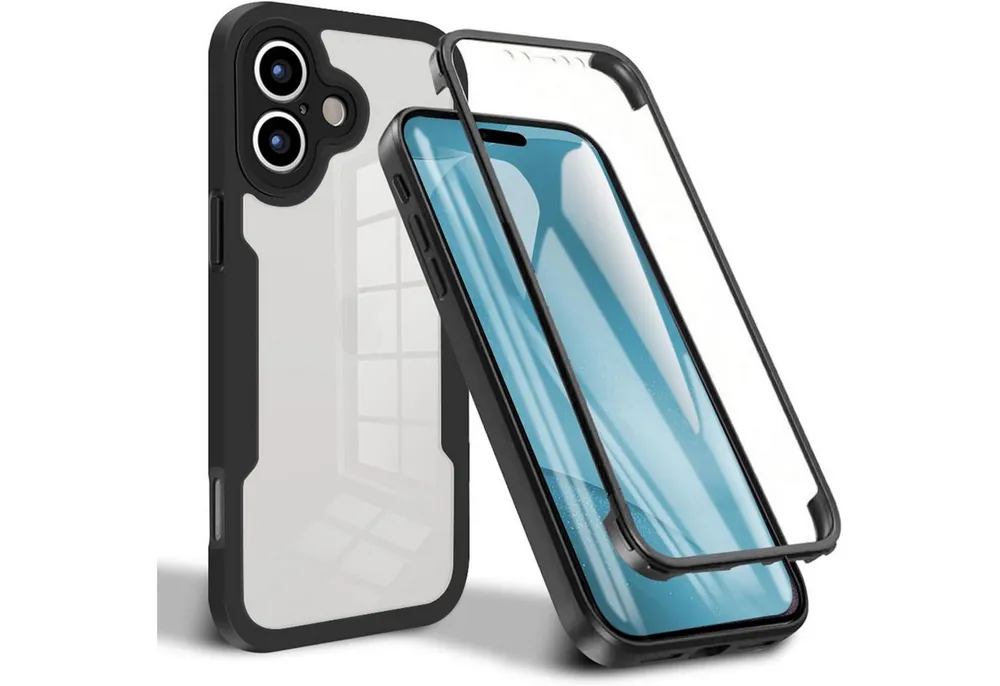 Wigento Handyhülle Für Apple iPhone 17 Full Body 360 Grad Acryl Hybrid TPU Hülle Schwarz, 360 Grad Schutz, stoßdämpfend, robust