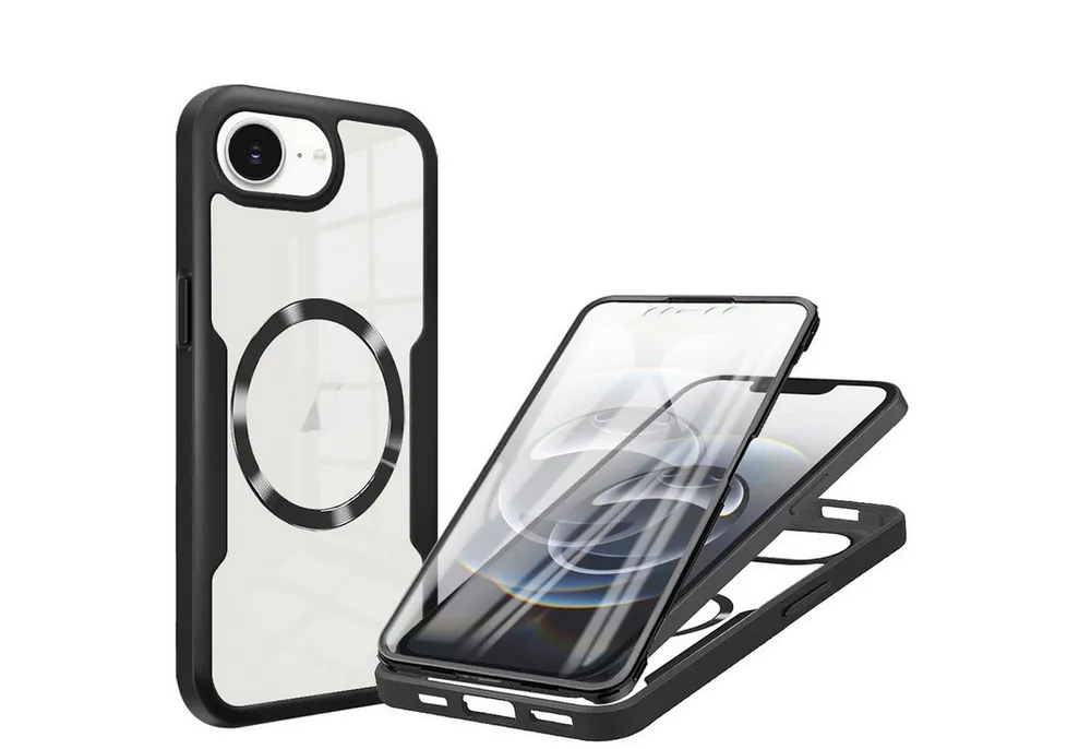 Wigento Handyhülle für Apple iPhone 17e / 16e Full Body 360 Acrylic Hybrid TPU Schwarz, 360 Grad Schutz, stoßdämpfend, robust
