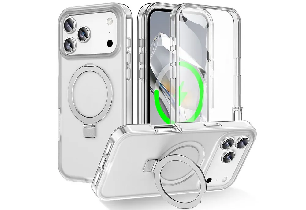 Wigento Handyhülle Für Apple iPhone 17 Pro Max Skin Feel MagSafe Ring Hülle Transparent, 360 Grad MagSafe Frosted Skin Feel Hülle