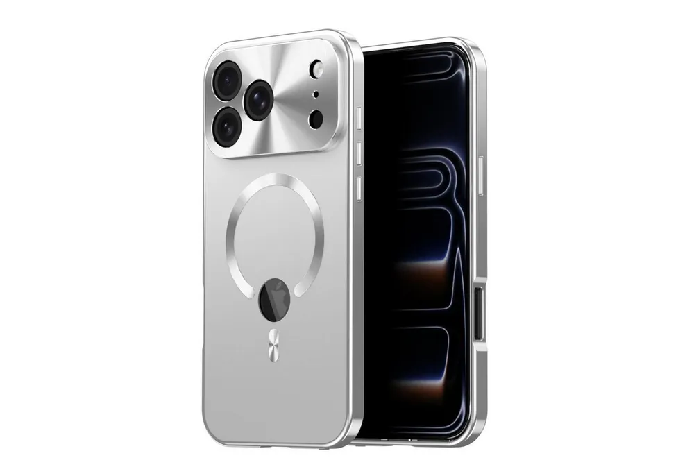 Wigento Handyhülle Für Apple iPhone 17 Pro Full Cover MagSafe Metallrahmen Silber, Magnetverschluss, MagSafe-kompatibel, stoßfest, präzise Aussparungen
