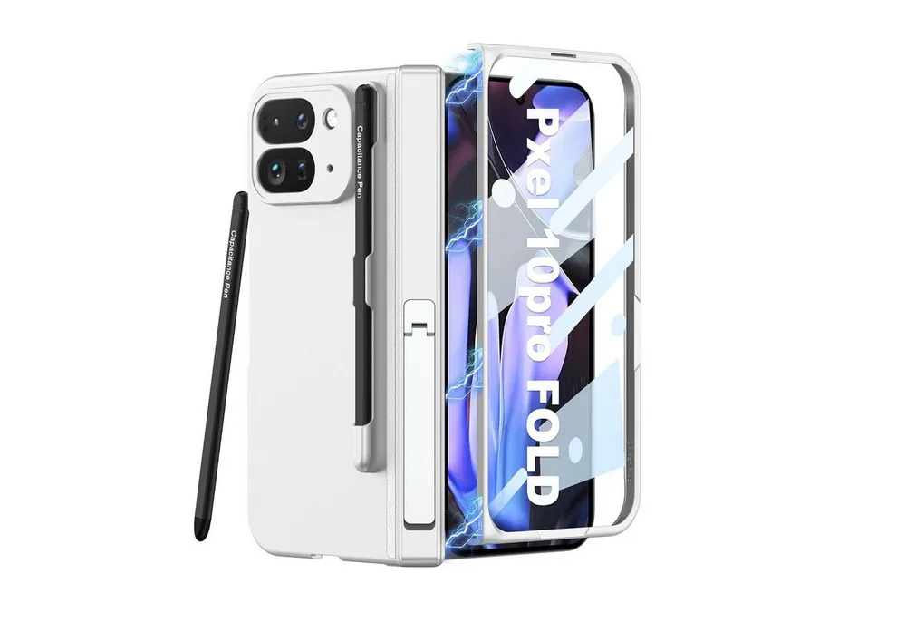 Wigento Handyhülle Für Google Pixel 10 Pro Fold GKK Magnetische Hülle mit Stift Silber, Magnetische Full Cover Hülle mit integriertem Stift