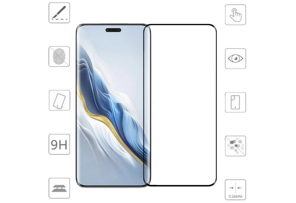 Wigento Handyhülle Für Honor Magic 6 Pro 1x 4D Premium 0,3 mm H9 Curved Schutz Hart Glas