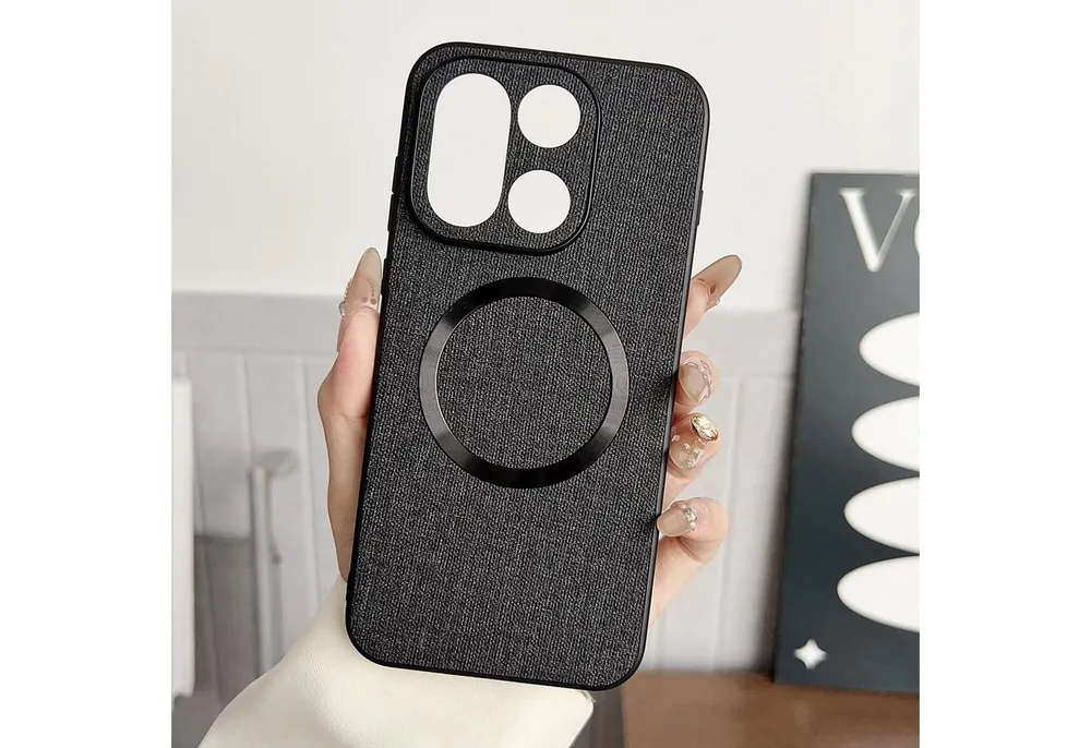 Wigento Handyhülle Für OnePlus 15 MagSafe Cloth Texture TPU Design Hülle Schwarz, magnetisch, erhöhte Kanten