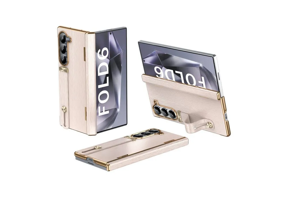 Wigento Handyhülle Für Samsung Galaxy Z Fold6 Hülle mit Handschlaufe Halterung Case Rosa, Hybrid Design Handy Schutz Hülle