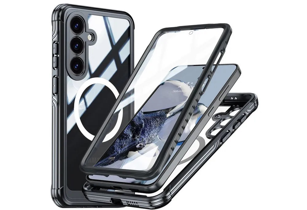 Wigento Handyhülle Für Samsung Galaxy S25 5G MagSafe Full 360 Grad Hybrid Bumper Schwarz, Full Body, MagSafe-Unterstützung, präzise Passform