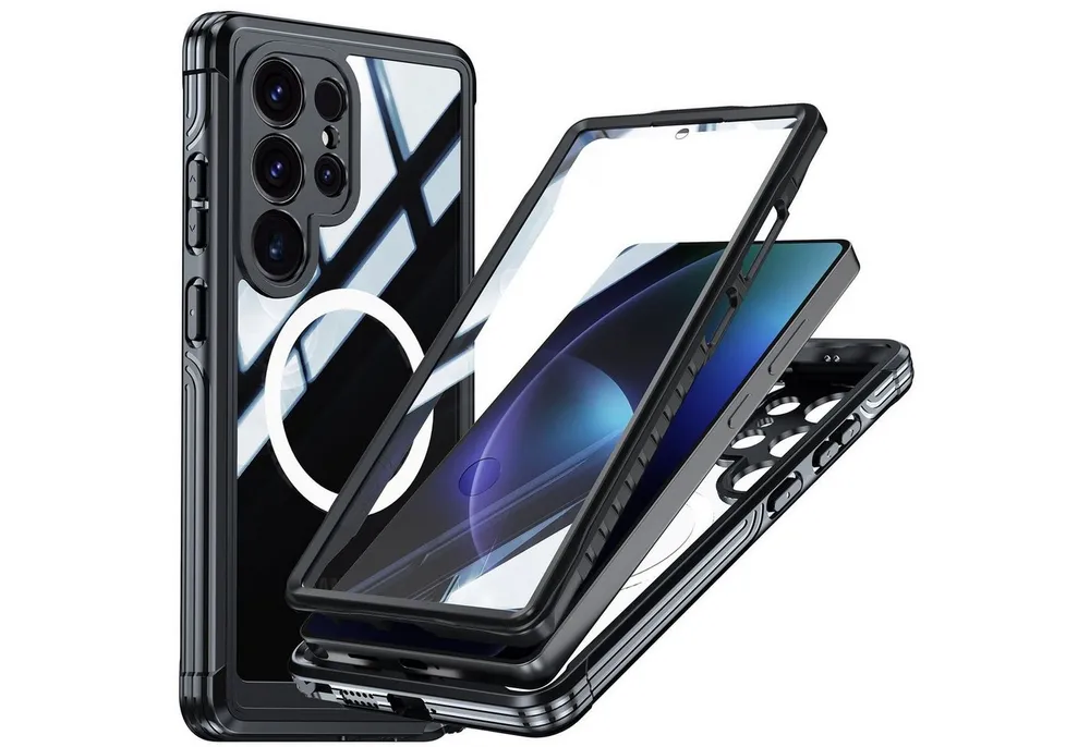 Wigento Handyhülle Für Samsung Galaxy S25 Ultra 5G MagSafe 360 Grad Hybrid Bumper Schwarz, Full Body, MagSafe-Unterstützung, präzise Passform
