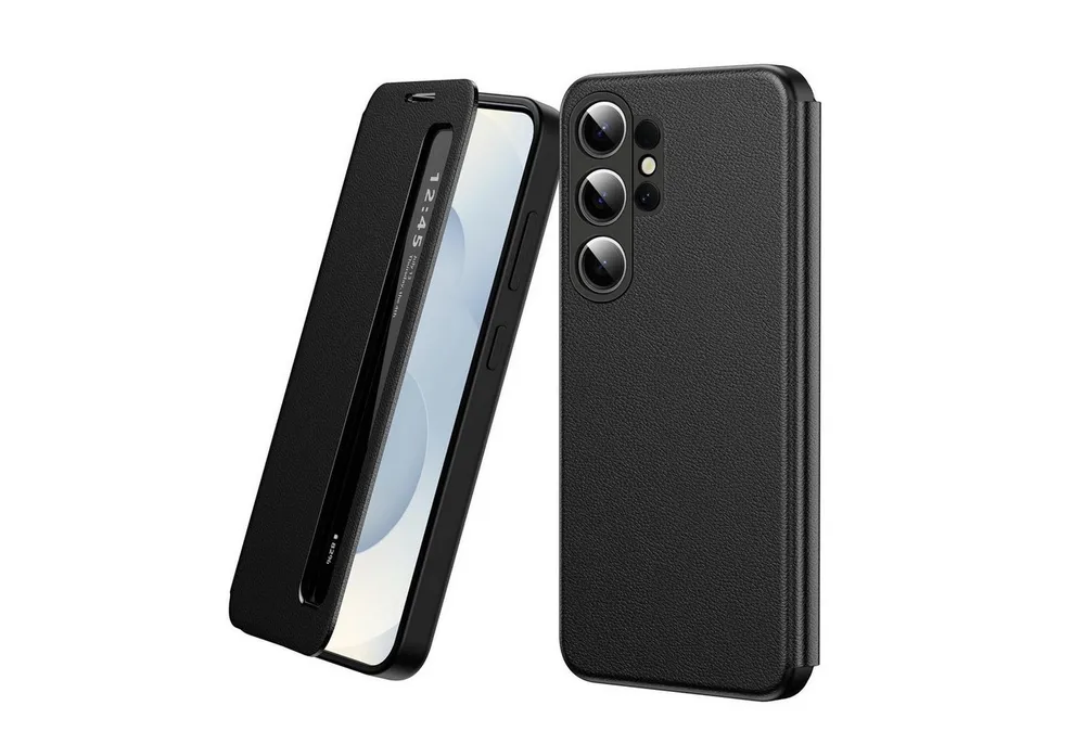 Wigento Handyhülle Für Samsung Galaxy S26 Ultra 5G Smart View Kunstleder Hülle Schwarz, Smart View Fenster, Rundumschutz