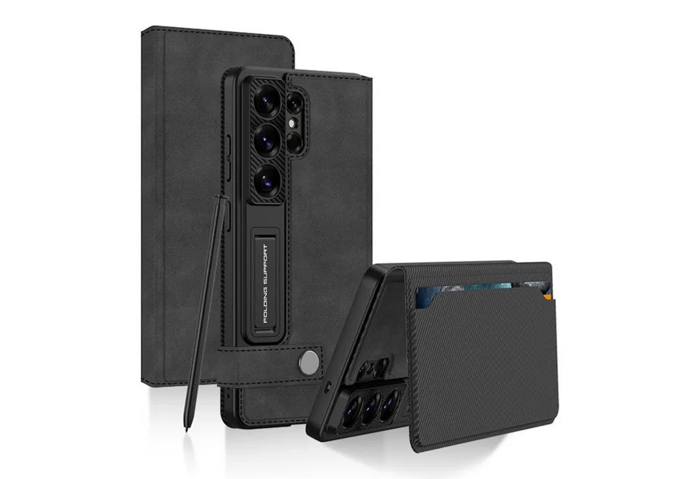 Wigento Handyhülle Für Samsung Galaxy S26 Ultra 5G Leder Tasche Book Hülle Schwarz, Kartenfächer, Magnet-Verschluss, Standfunktion