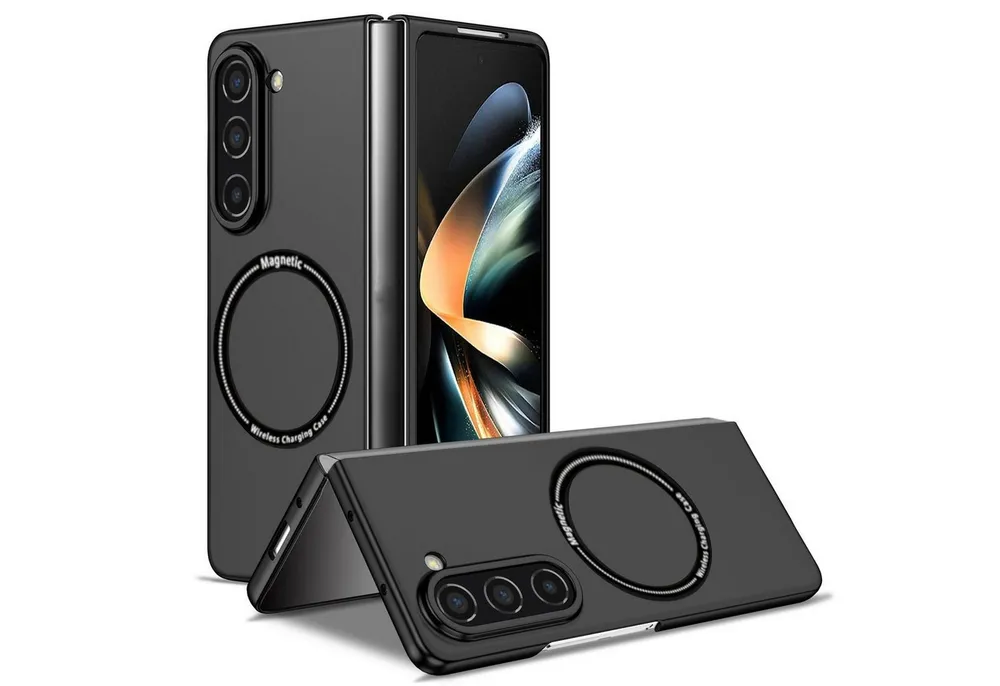 Wigento Handyhülle Für Samsung Galaxy Z Fold6 Magnet Magsafe Handy Schutz Hülle Schwarz, MagSafe faltbare Schutzhülle