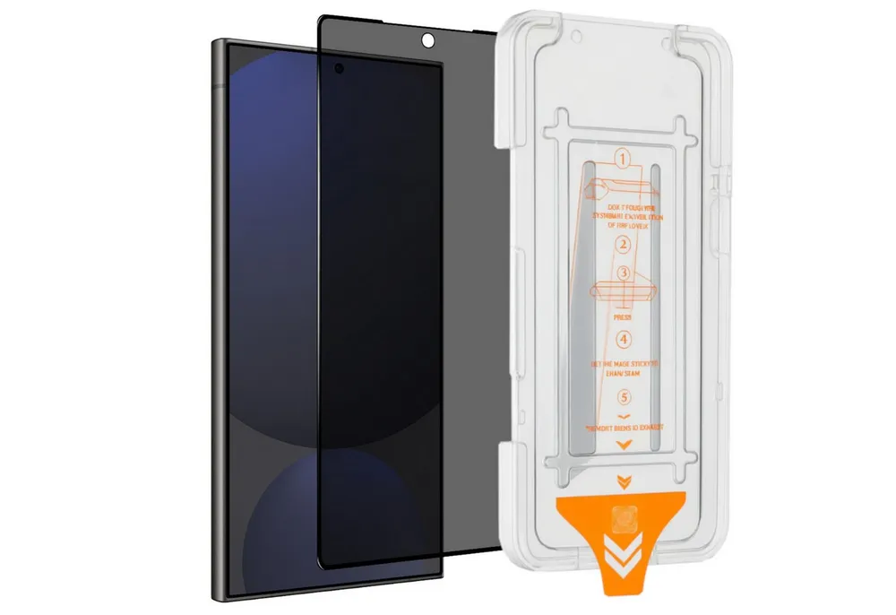Wigento Handyhülle Für Samsung Galaxy S25 Ultra SnapFit Privacy 9H Glas Installationhilfe, Blickschutz, 9H Härte, kratzfest, stoßfest, Installationshilfe