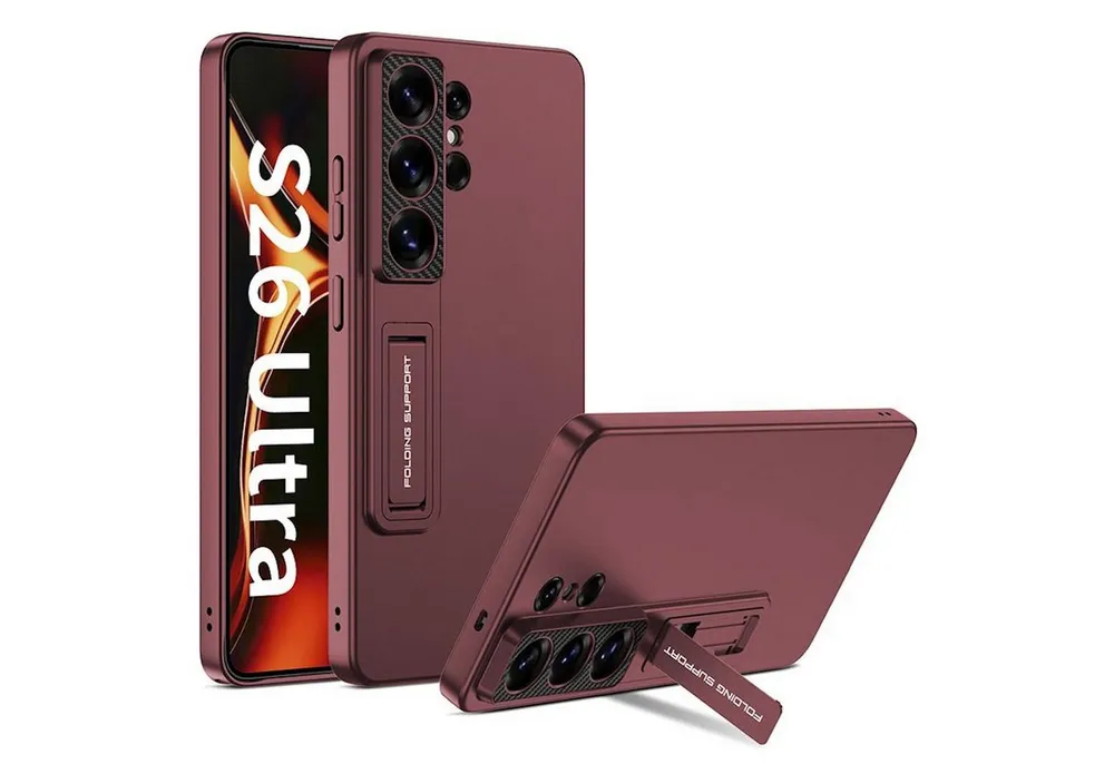 Wigento Handyhülle Für Samsung Galaxy S26 Ultra 5G Ständer Schutz Handy Hülle Weinrot, Stoßfeste Hülle mit Aufstellfunktion