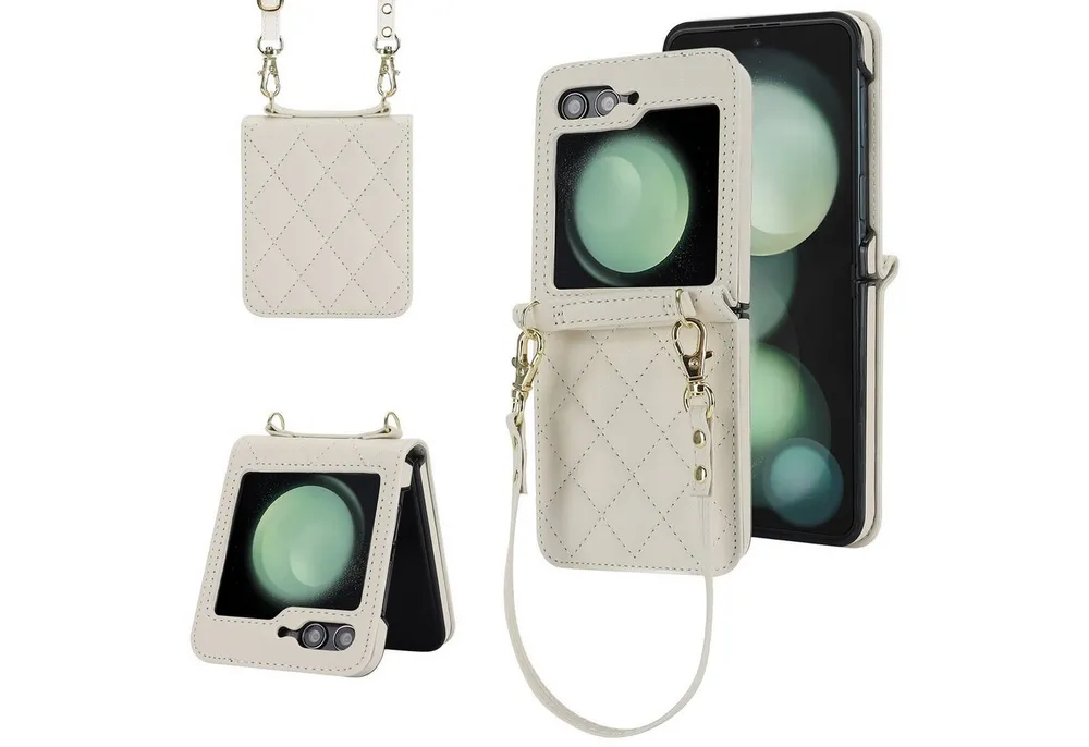 Wigento Handyhülle Für Samsung Galaxy Z Flip7 FE / Flip6 5G Schutz Hülle Rhombus-Textur, Schutzhülle mit Rhombus-Textur und Lanyards, stoßfest