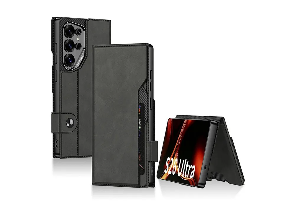 Wigento Handyhülle Für Samsung Galaxy S26 Ultra 5G Leder Tasche Book Hülle Schwarz 6.9, Kartenfächer, Standfunktion
