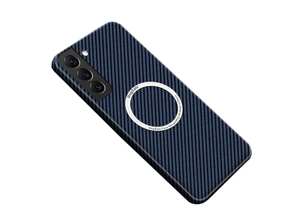 Wigento Handyhülle Für Samsung Galaxy S25 Plus MagSafe Design Carbon Textur Hülle Blau, Ultradünn, MagSafe-kompatibel, Carbonfaserstruktur