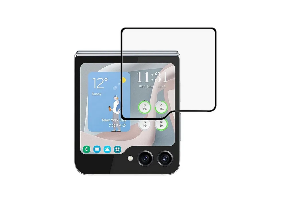 Wigento Handyhülle Für Samsung Galaxy Z Flip7 FE / Flip6 Small Screen 3D Schutz Hart Glas, Display Schutz Glas
