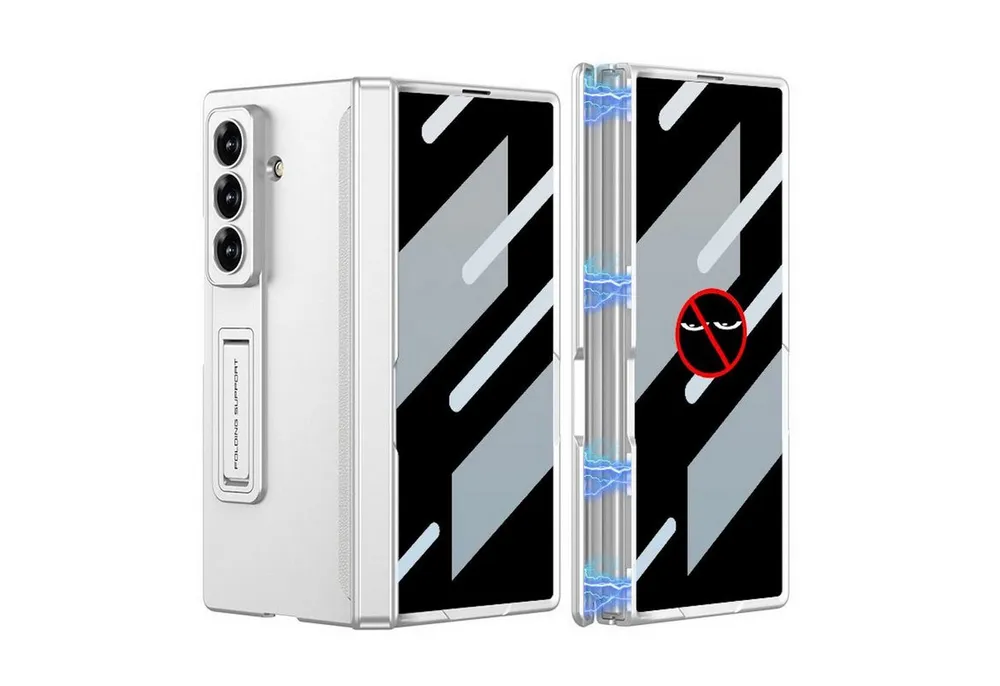 Wigento Handyhülle Für Samsung Galaxy Z Fold7 5G Integrierte Privacy Film Hülle Silber, Privacy Hülle mit Magnetverschluss und Klappständer
