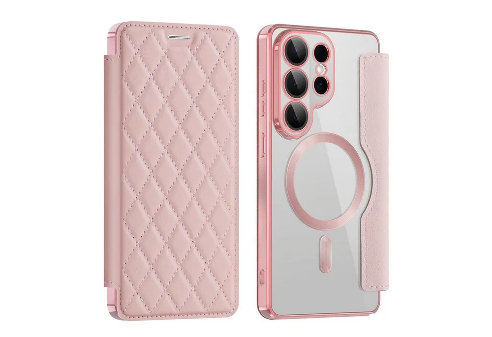 Wigento Handyhülle Für Samsung Galaxy S26 Ultra Kunstleder MagSafe RFID Hülle Rosa, Magsafe Kunstleder Schutzhülle mit RFID-Schutz und Ständer