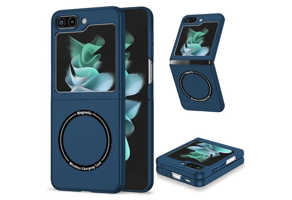 Wigento Handyhülle Für Samsung Galaxy Z Flip7 FE / Flip6 Magnet Magsafe Schutz Hülle Blau, MagSafe faltbare Schutzhülle