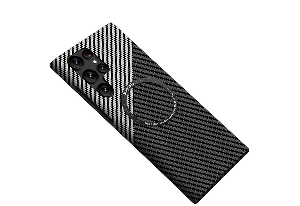 Wigento Handyhülle Für Samsung Galaxy S25 Ultra MagSafe Carbon Hülle Silber / Schwarz, Ultradünn, MagSafe-kompatibel, Carbonfaserstruktur