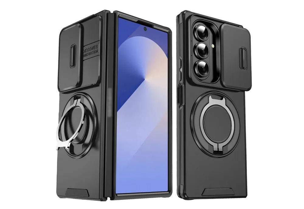 Wigento Handyhülle Für Samsung Galaxy Z Fold7 5G Sliding Kamera TPU PC Magnet Ring Hülle, Schiebekameraabdeckung, Magnetischer Halter