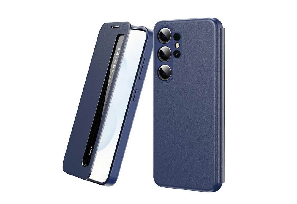 Wigento Handyhülle Für Samsung Galaxy S26 Ultra 5G Smart View Kunstleder Hülle Blau, Smart View Fenster, Rundumschutz