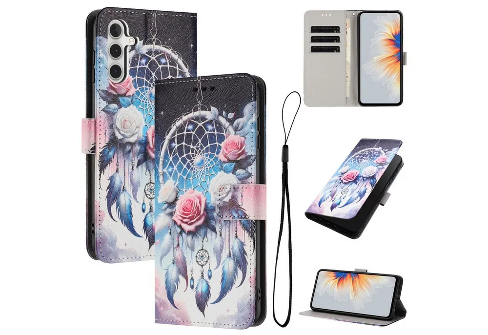 Wigento Handyhülle Für Samsung Galaxy A57 5G Kunstleder Klapp Book Wallet Motiv Schutz, Kartenfächer, Standfunktion