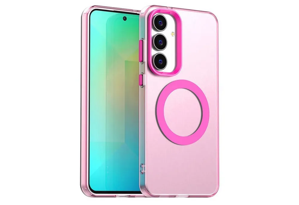 Wigento Handyhülle Für Samsung Galaxy S25 FE 5G Candy Design Magsafe Hybrid Hülle Pink, Magsafe Funktion, Stoßschutz, präzise Aussparungen