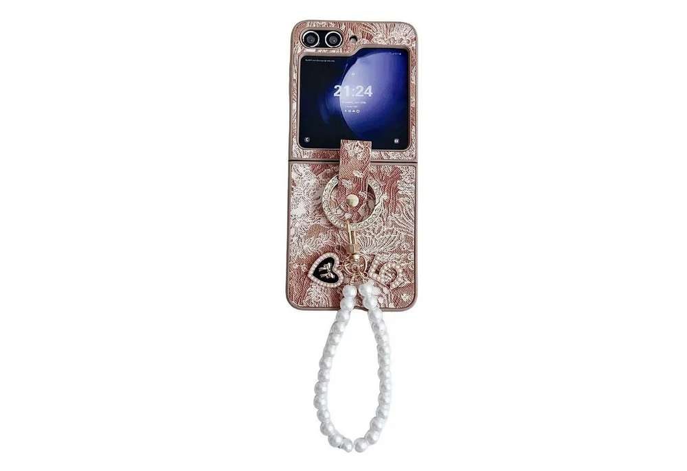Wigento Handyhülle Für Samsung Galaxy Z Flip7 FE / Flip6 5G Stick Hülle Ringperlenkette