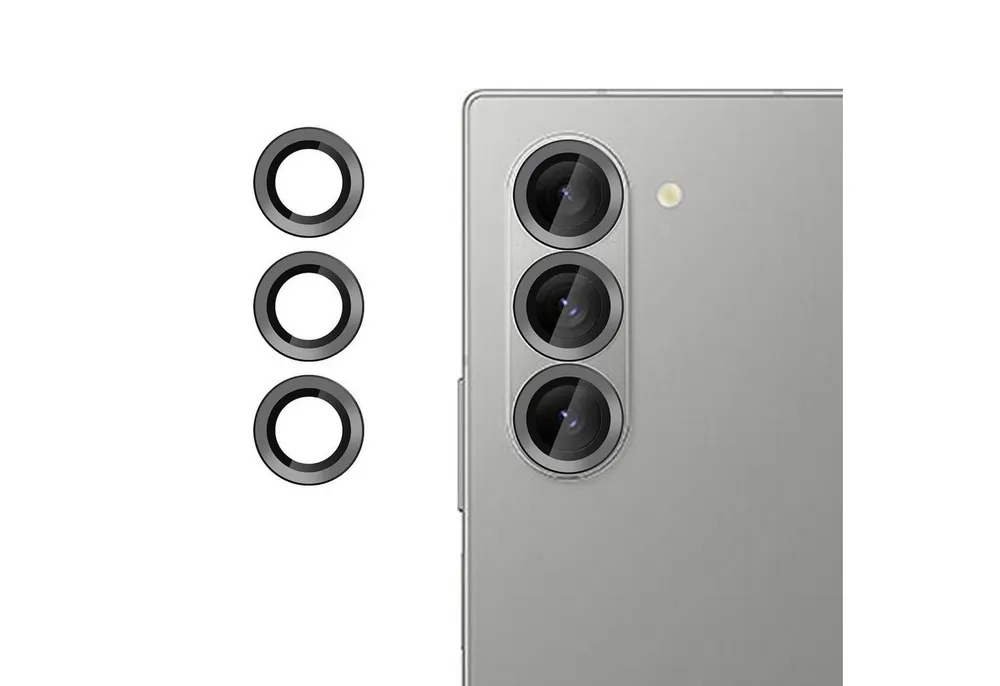Wigento Handyhülle Für Samsung Galaxy Z Fold7 5G Kamera 9H Hart Glas Schutz Ring Schwarz, Glasringe mit 9H Härte für präzisen Kameraschutz