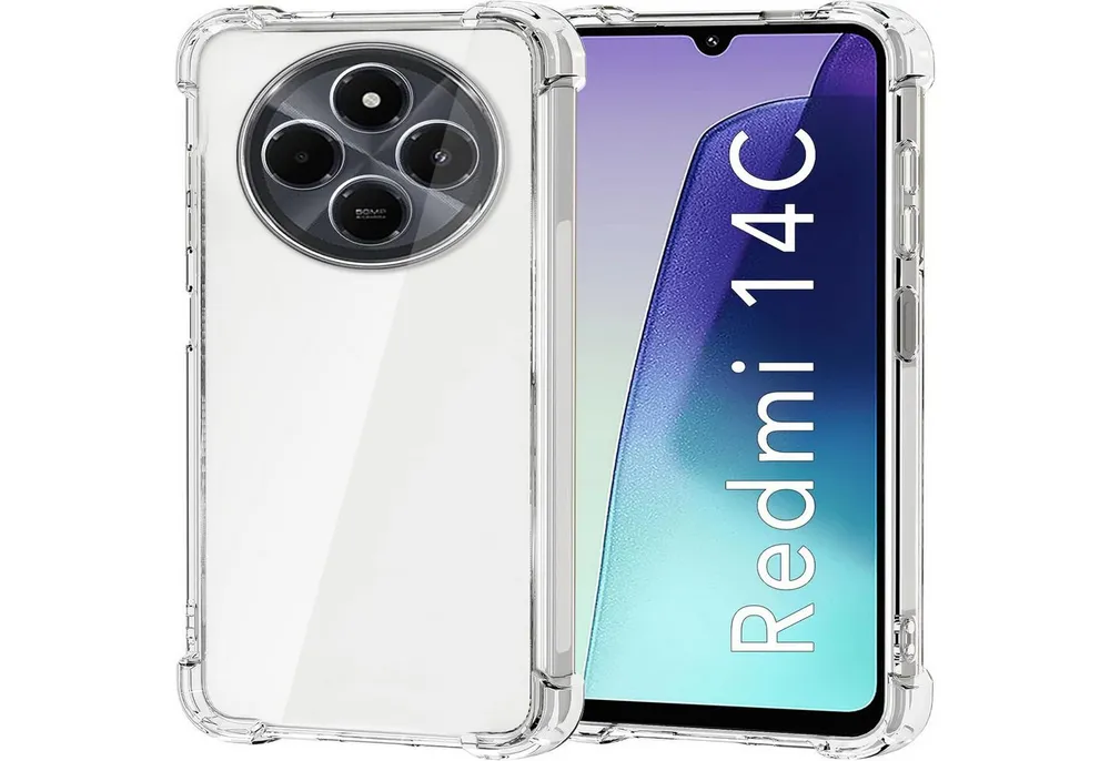 Wigento Handyhülle Für Xiaomi Redmi 14C Schock TPU Schutz Handy Hülle Case Transparent, Silikon TPU Handy Schutz Hülle verstärkte Ecken
