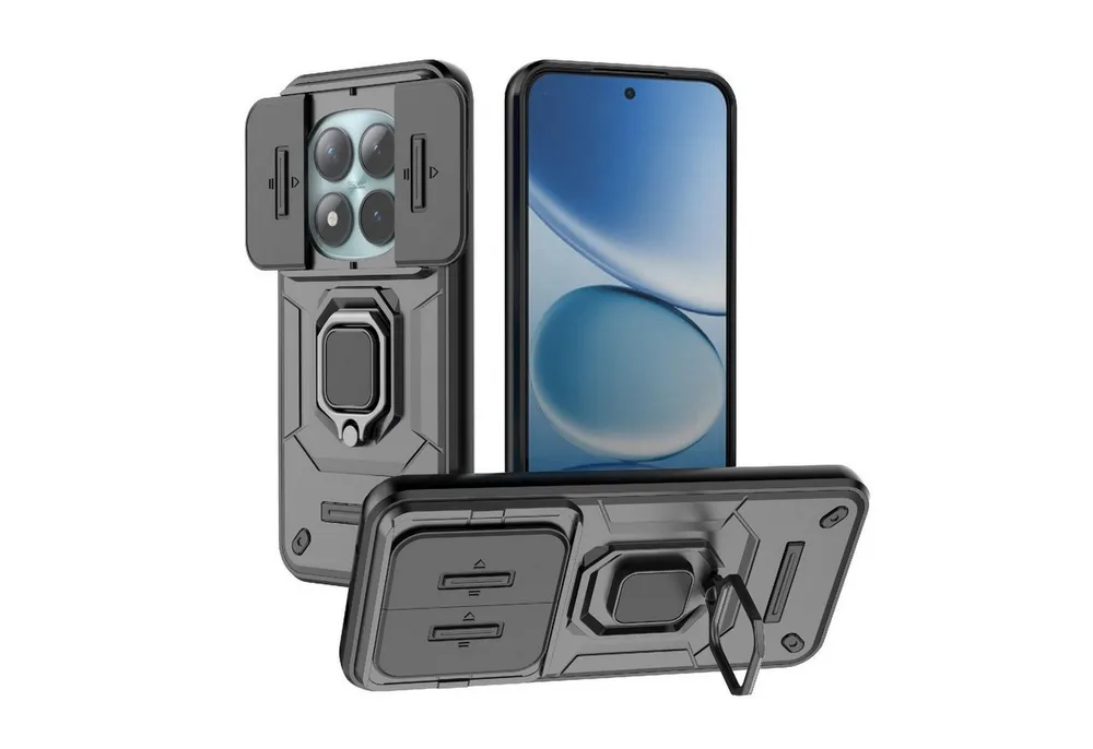 Wigento Handyhülle Für Xiaomi Redmi Note 15 Pro Plus 5G Sliding Kamera Hybrid Ring Hülle, Schiebecover, stoßfest, mit Halterung