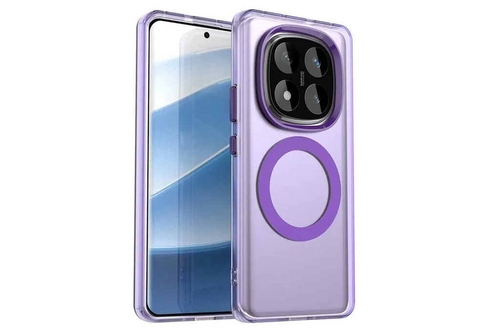 Wigento Handyhülle Für Xiaomi Redmi Note 14 Pro 5G Magsafe Hybrid TPU Schutz Hülle Lila, Magsafe Funktion, Stoßschutz, präzise Aussparungen