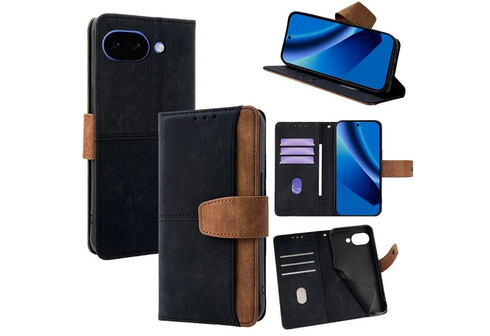 Wigento Handyhülle Klapphülle für Google Pixel 10a RFID Schutz Kartenfach Case Schwarz 6,3 Zoll, RFID Schutz, Kartenfach, Standfunktion