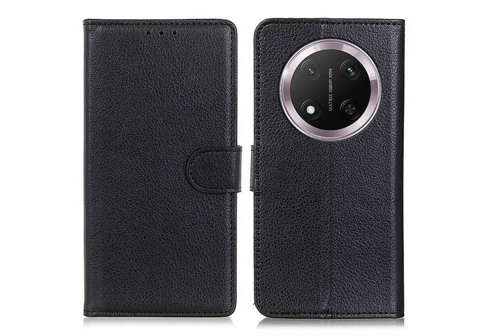 Wigento Handyhülle Klapphülle für Honor Magic 8 Lite Kunstleder Wallet Schutz Schwarz 6,79 Zoll, Kunstleder Hülle mit Kartenfächern und Standfunktion