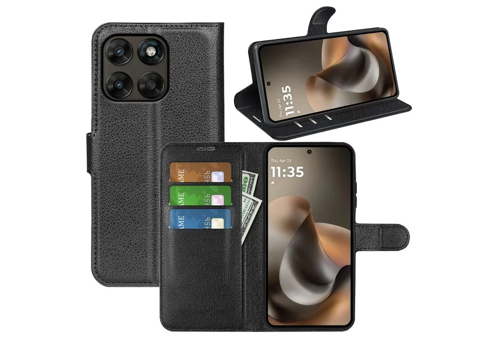 Wigento Handyhülle Klapphülle für Motorola Moto G67 / Moto G77 Kunstleder Wallet Schutz 6,72 Zoll, Kunstleder Hülle mit Kartenfächern und Standfunktion