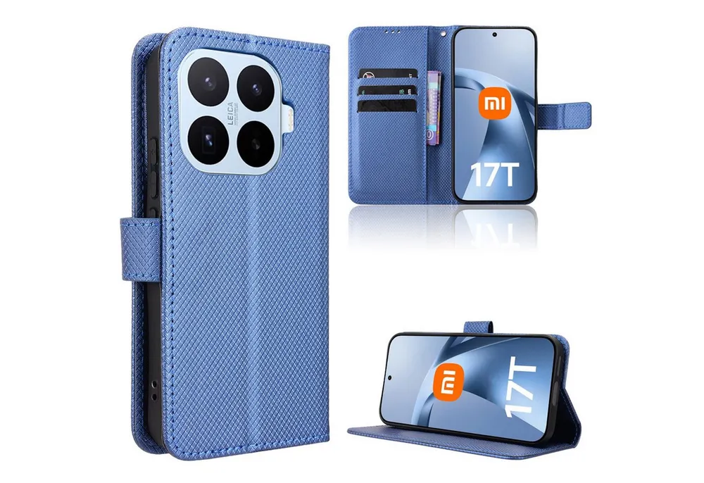 Wigento Handyhülle Klapphülle für Xiaomi 17T Pro Diamant Design Wallet Blau 6,83 Zoll, Magnetverschluss, Standfunktion, Kartenfach
