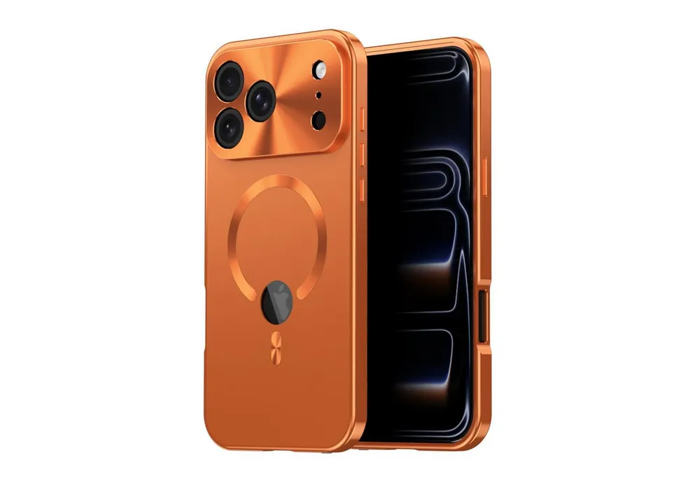 Wigento Handyhülle MagSafe für Apple iPhone 17 Pro Max Full Cover Metallrahmen Orange, Magnetverschluss, MagSafe-kompatibel, stoßfest, präzise Aussparungen