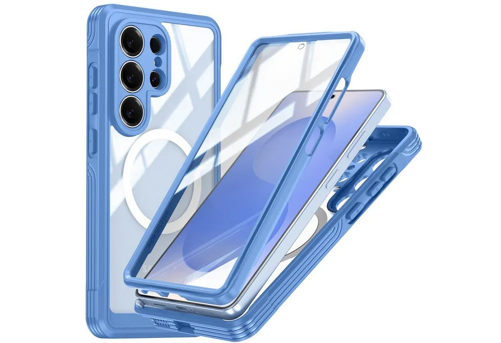 Wigento Handyhülle MagSafe für Samsung Galaxy S26 Ultra 5G 360 Grad Bumper Blau 6,9 Zoll, Full Body, MagSafe-Unterstützung, präzise Passform