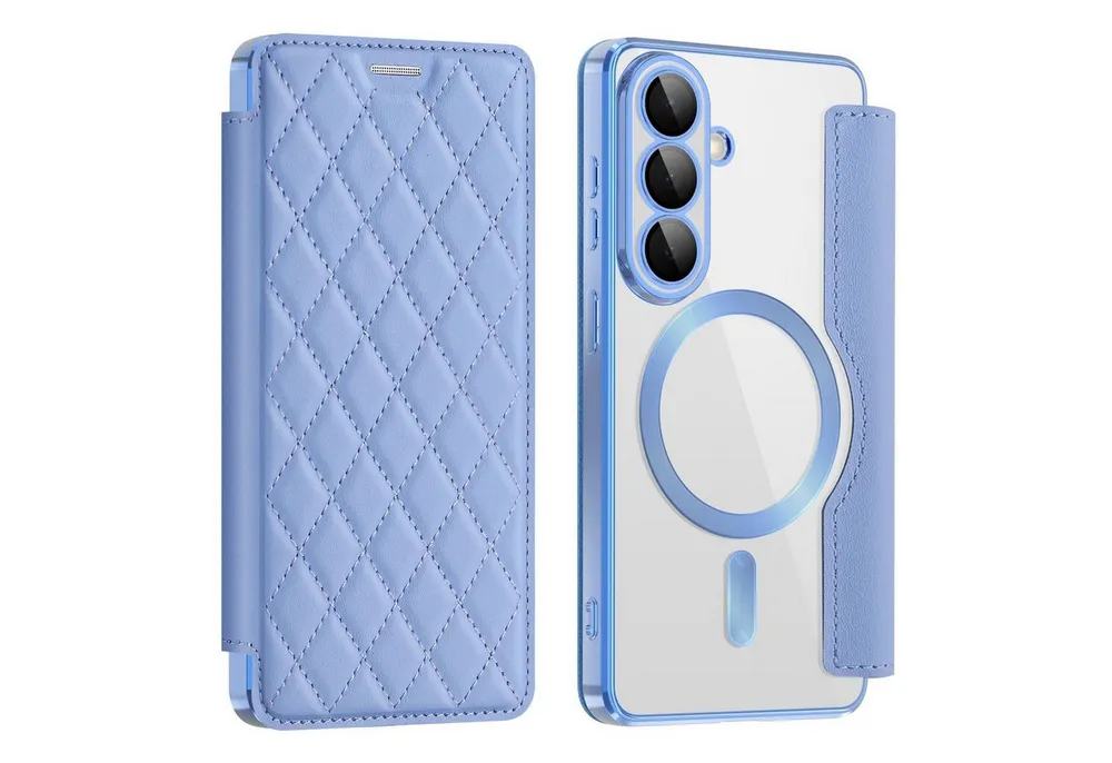 Wigento Handyhülle MagSafe für Samsung Galaxy S26 Kunstleder RFID Schutz Wallet H- Blau 6,3 Zoll, Magsafe Kunstleder Schutzhülle mit RFID-Schutz und Ständer