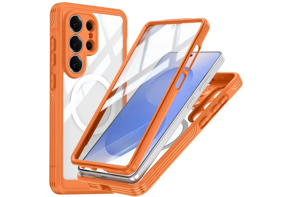 Wigento Handyhülle MagSafe für Samsung Galaxy S26 Ultra 5G 360 Grad Bumper Orange 6,9 Zoll, Full Body, MagSafe-Unterstützung, präzise Passform