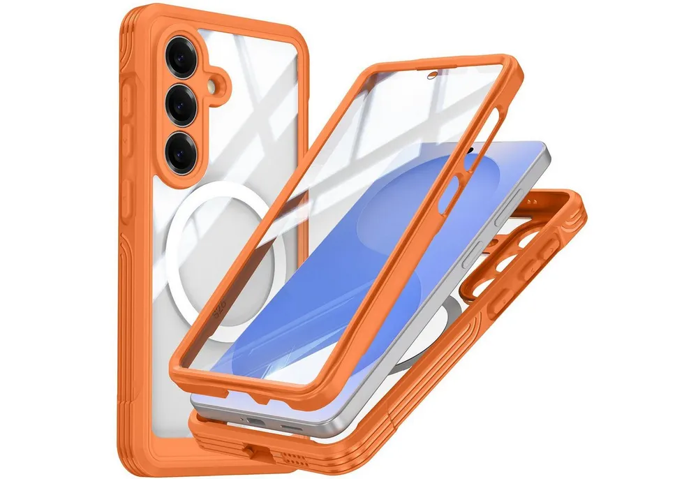 Wigento Handyhülle MagSafe für Samsung Galaxy S26 5G 360 Grad Bumper Orange 6,3 Zoll, Full Body, MagSafe-Unterstützung, präzise Passform