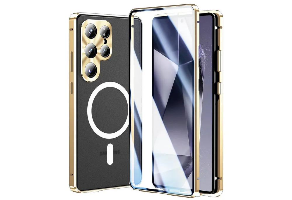 Wigento Handyhülle MagSafe für Samsung Galaxy S26 Ultra 5G Full Schutz Hartglas Gold, Full Body, MagSafe-Unterstützung, präzise Passform