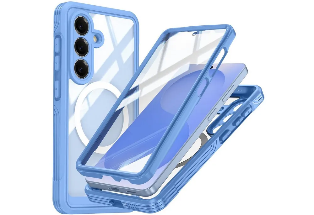 Wigento Handyhülle MagSafe für Samsung Galaxy S26 5G 360 Grad Bumper Blau 6,3 Zoll, Full Body, MagSafe-Unterstützung, präzise Passform