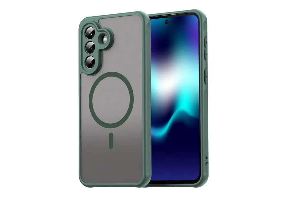Wigento Handyhülle MagSafe für Samsung Galaxy A57 5G TPU Hybrid Kameraschutz Matt Grün 6,7 Zoll, MagSafe-kompatibel, frosted Design, stoßfest