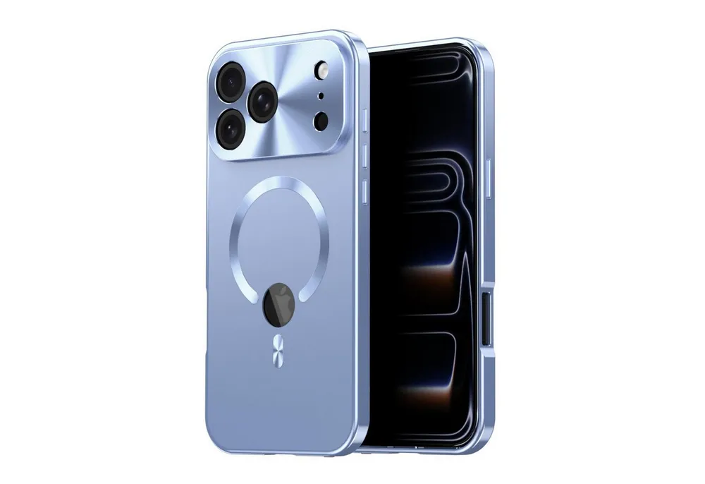 Wigento Handyhülle MagSafe Metall für Apple iPhone 17 Pro Max Full Cover Rahmen Blau, Magnetverschluss, MagSafe-kompatibel, stoßfest, präzise Aussparungen
