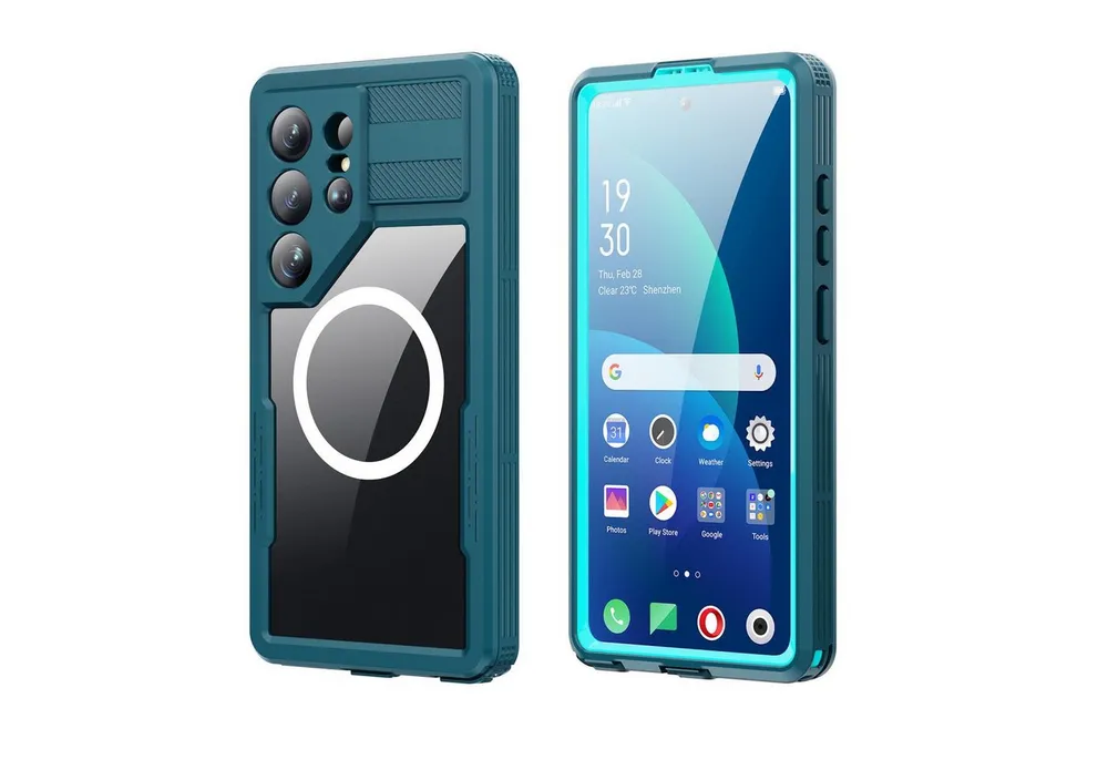 Wigento Handyhülle MagSafe wasserdicht für Samsung Galaxy S26 Ultra 360 Grad Bumper Blau 6,9 Zoll, Wasserdicht,Full Body, MagSafe-Unterstützung, präzise Passform